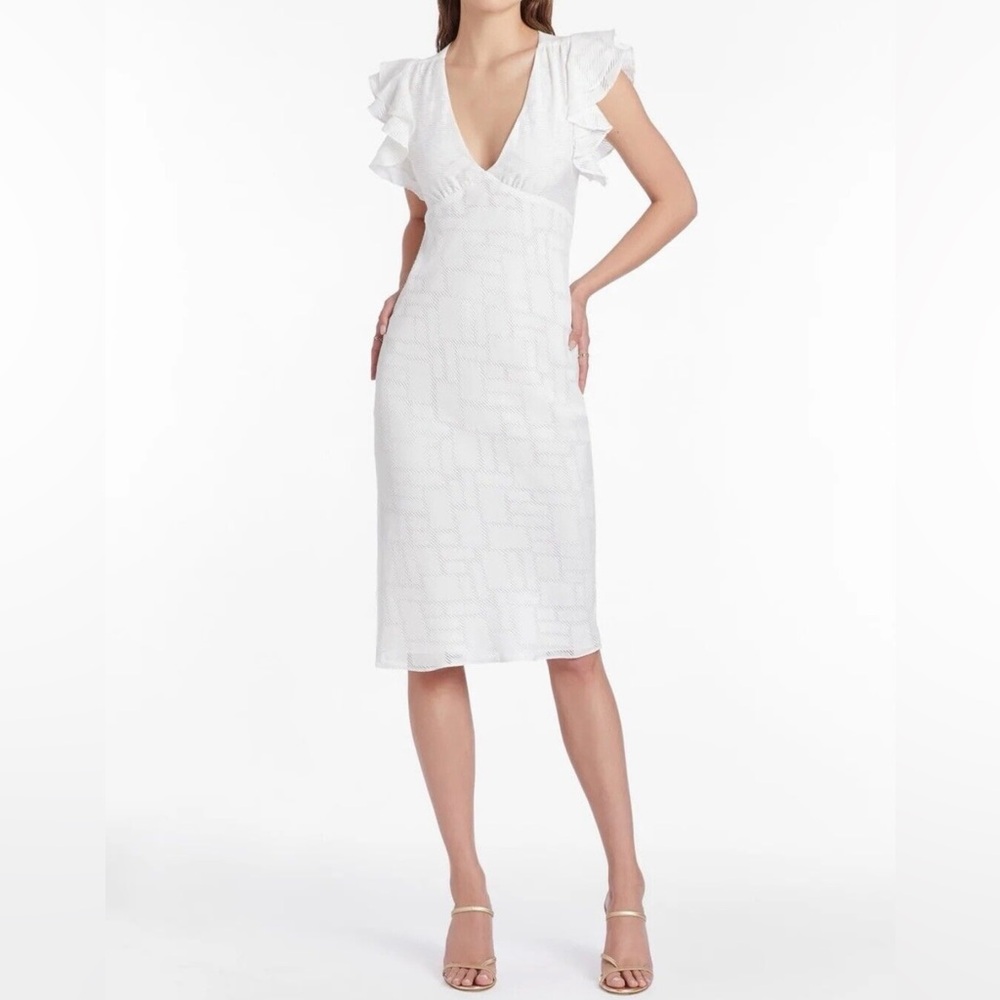 Amanda Uprichard White Midi Dress with Ruffle Sleeves